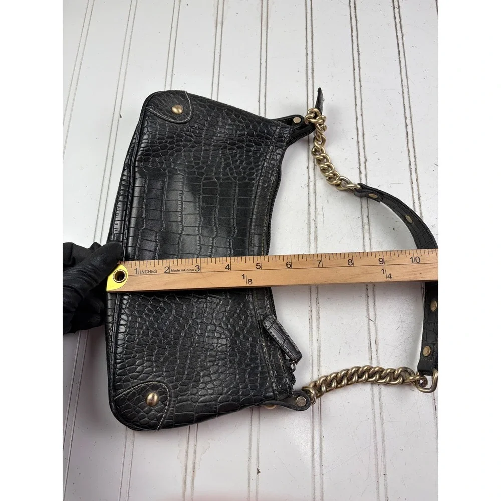 Nine West Vintage Y2K Black Croc Embossed Leather Chic Shoulder Bag Purse